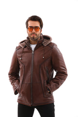 The Bergamo Brown Shearling Leather Jacket - Vinci Leather