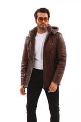The Bergamo Brown Shearling Leather Jacket - Vinci Leather