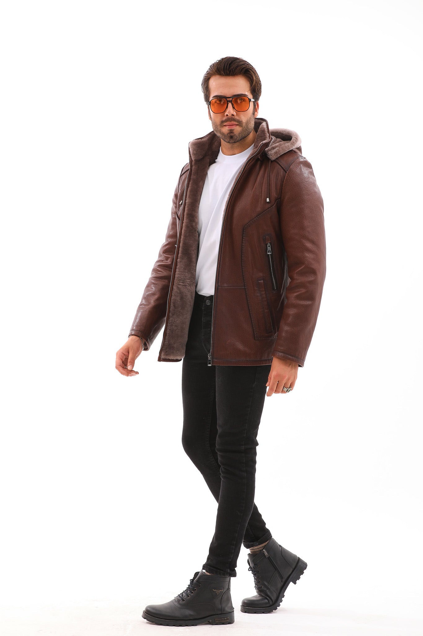 The Bergamo Brown Shearling Leather Jacket - Vinci Leather