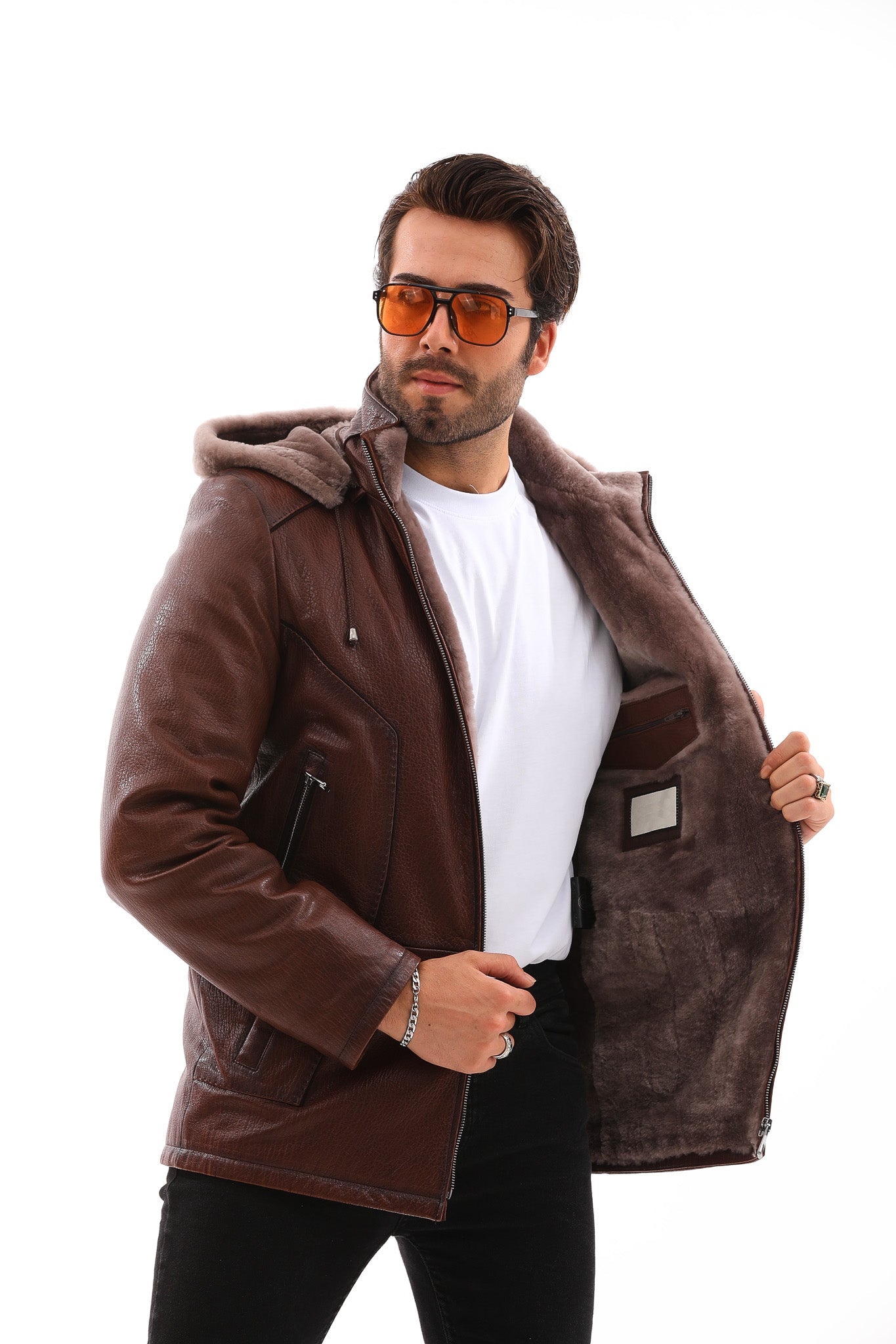 The Bergamo Brown Shearling Leather Jacket - Vinci Leather