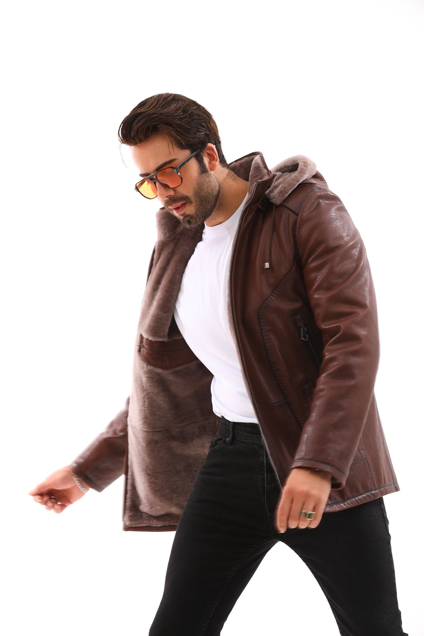 The Bergamo Brown Shearling Leather Jacket - Vinci Leather