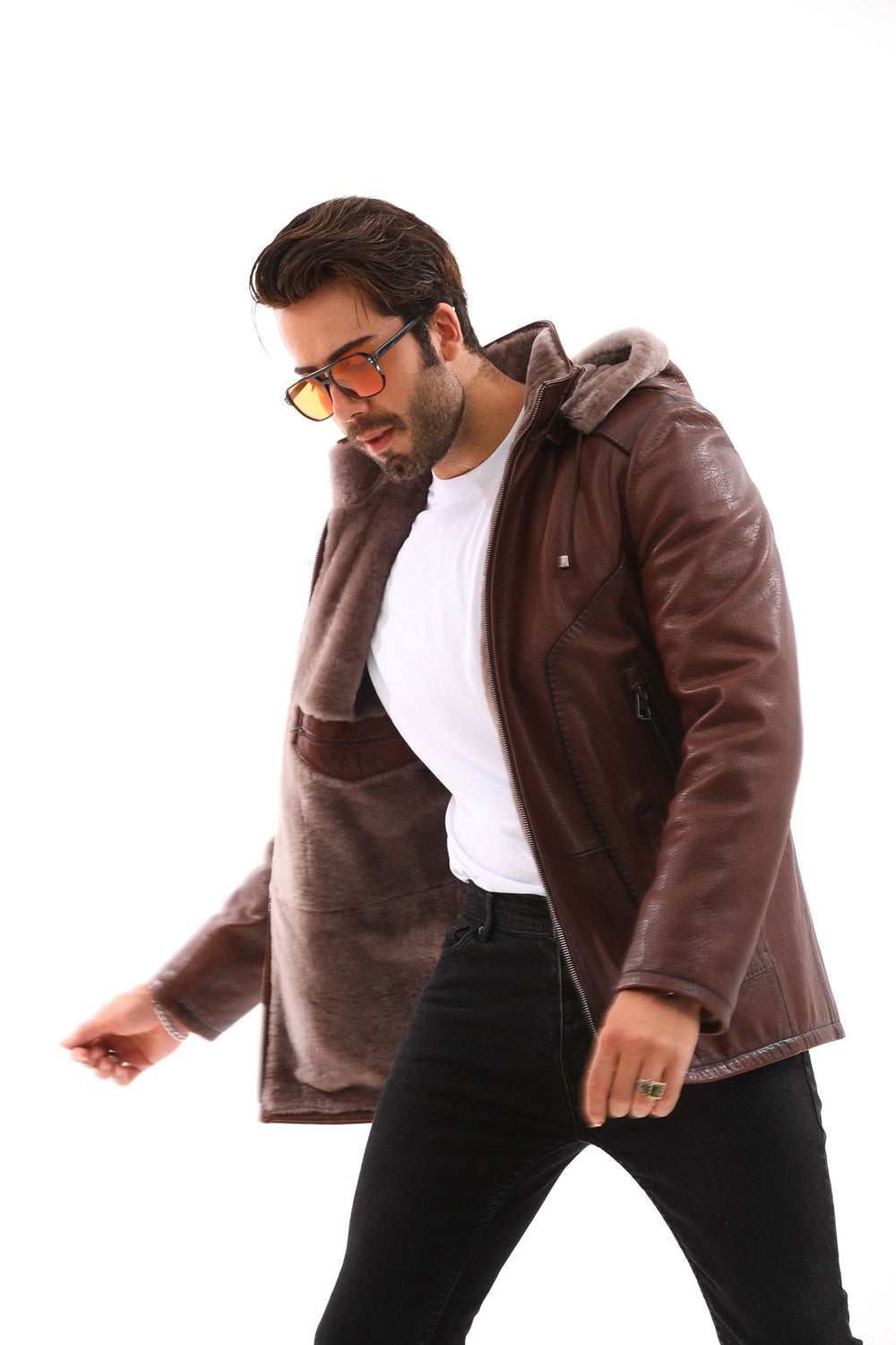 The Bergamo Brown Shearling Leather Jacket - Vinci Leather