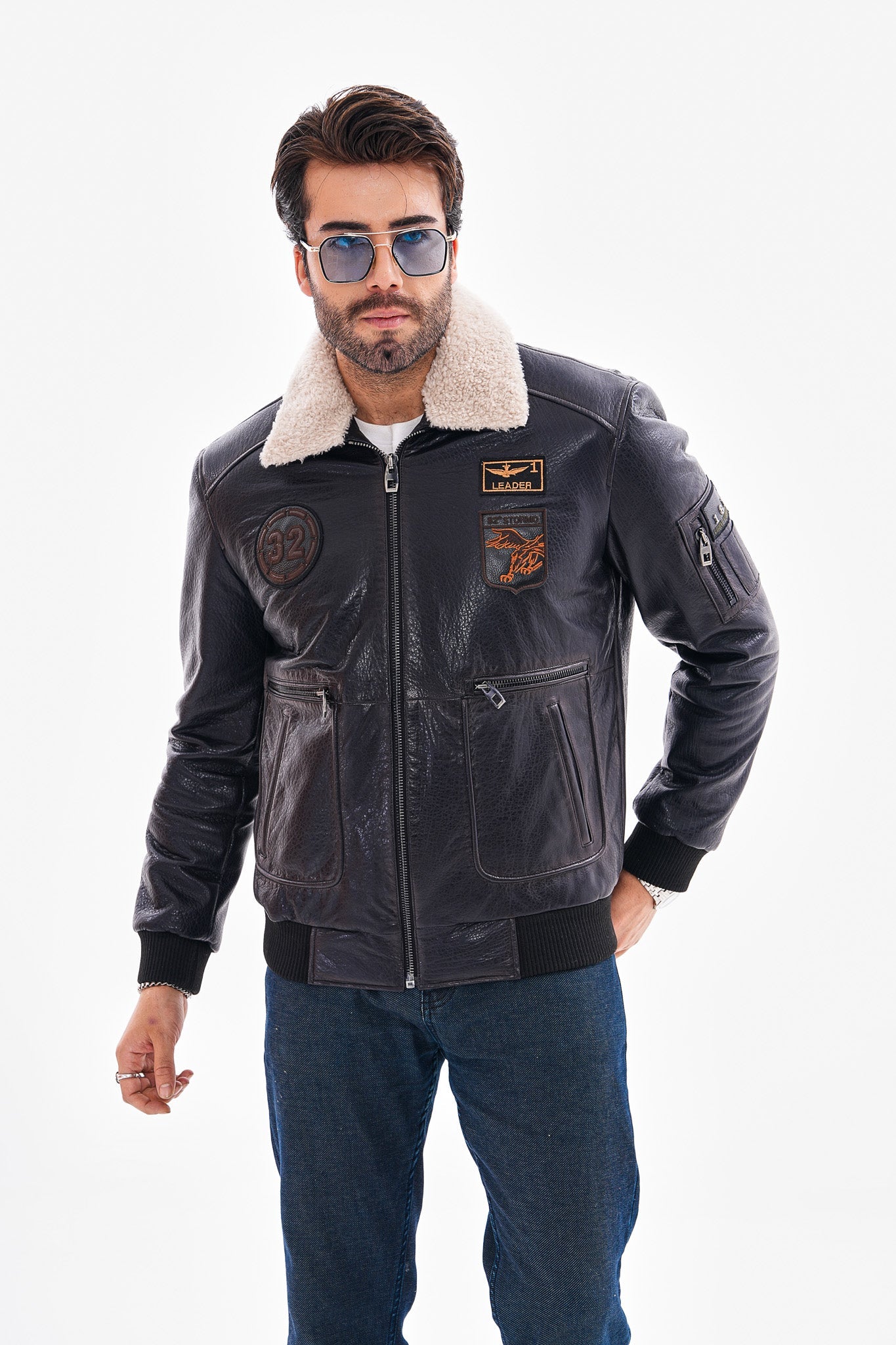 The Northway Navy Blue Lambskin Leather Jacket - Vinci Leather