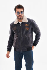The Northway Navy Blue Lambskin Leather Jacket - Vinci Leather