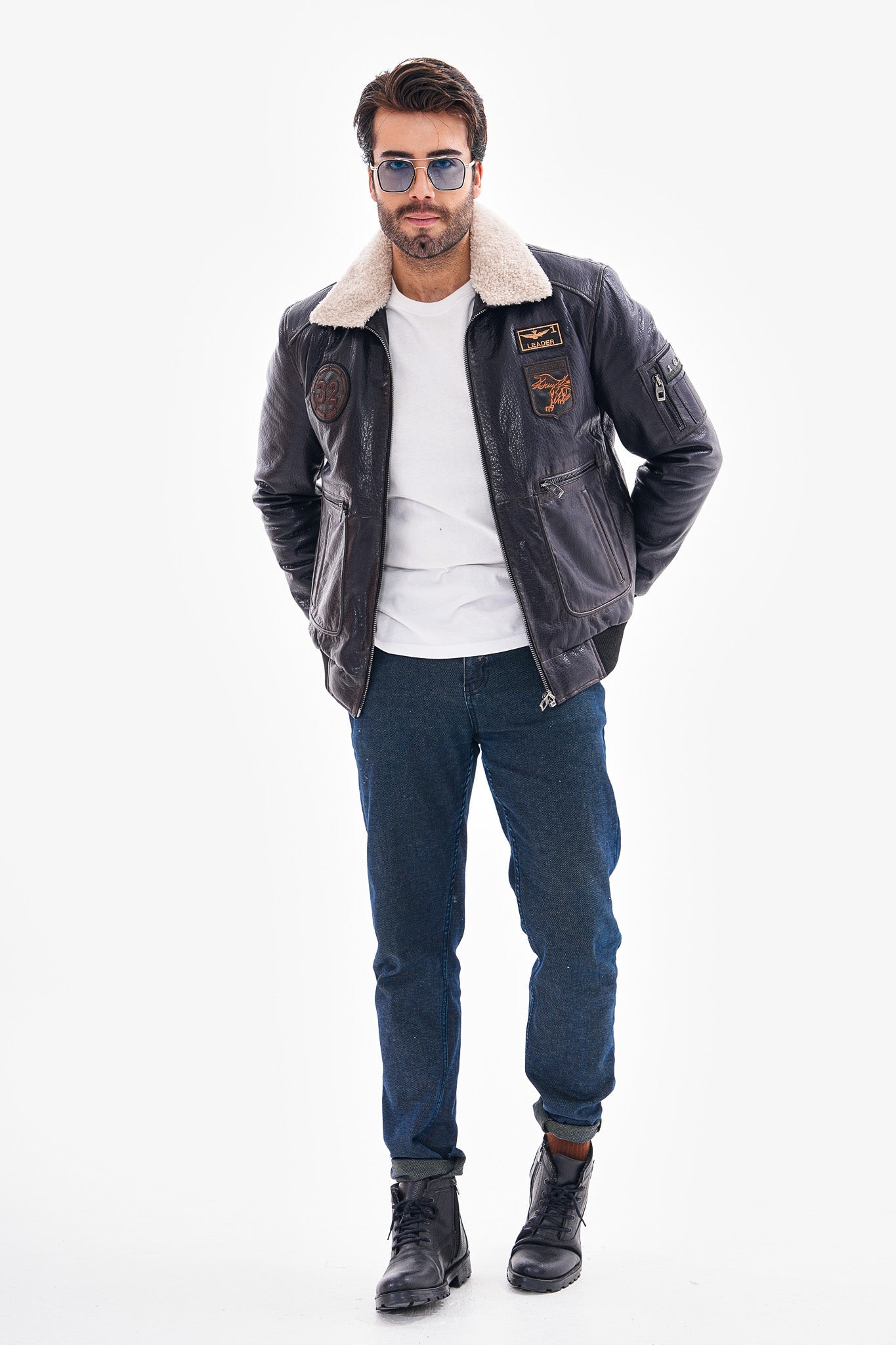 The Northway Navy Blue Lambskin Leather Jacket - Vinci Leather