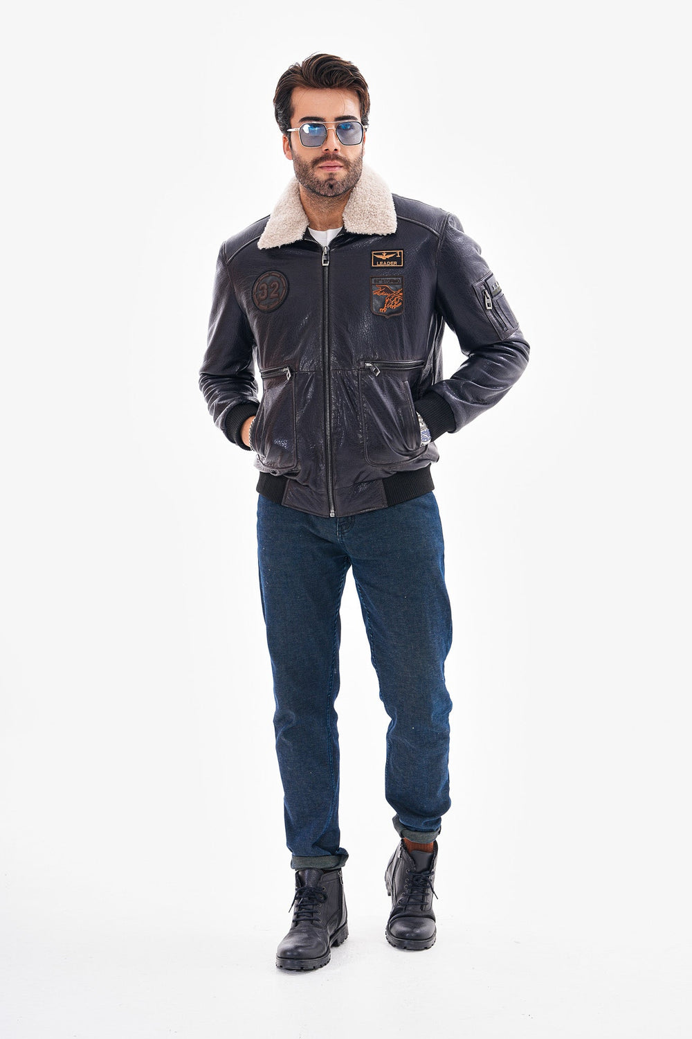 The Northway Navy Blue Lambskin Leather Jacket - Vinci Leather
