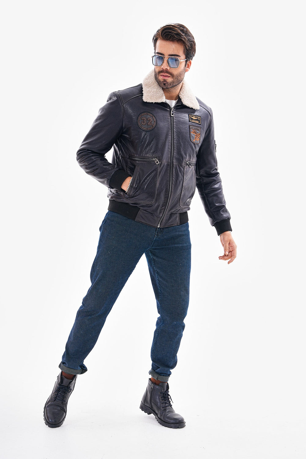 The Northway Navy Blue Lambskin Leather Jacket - Vinci Leather