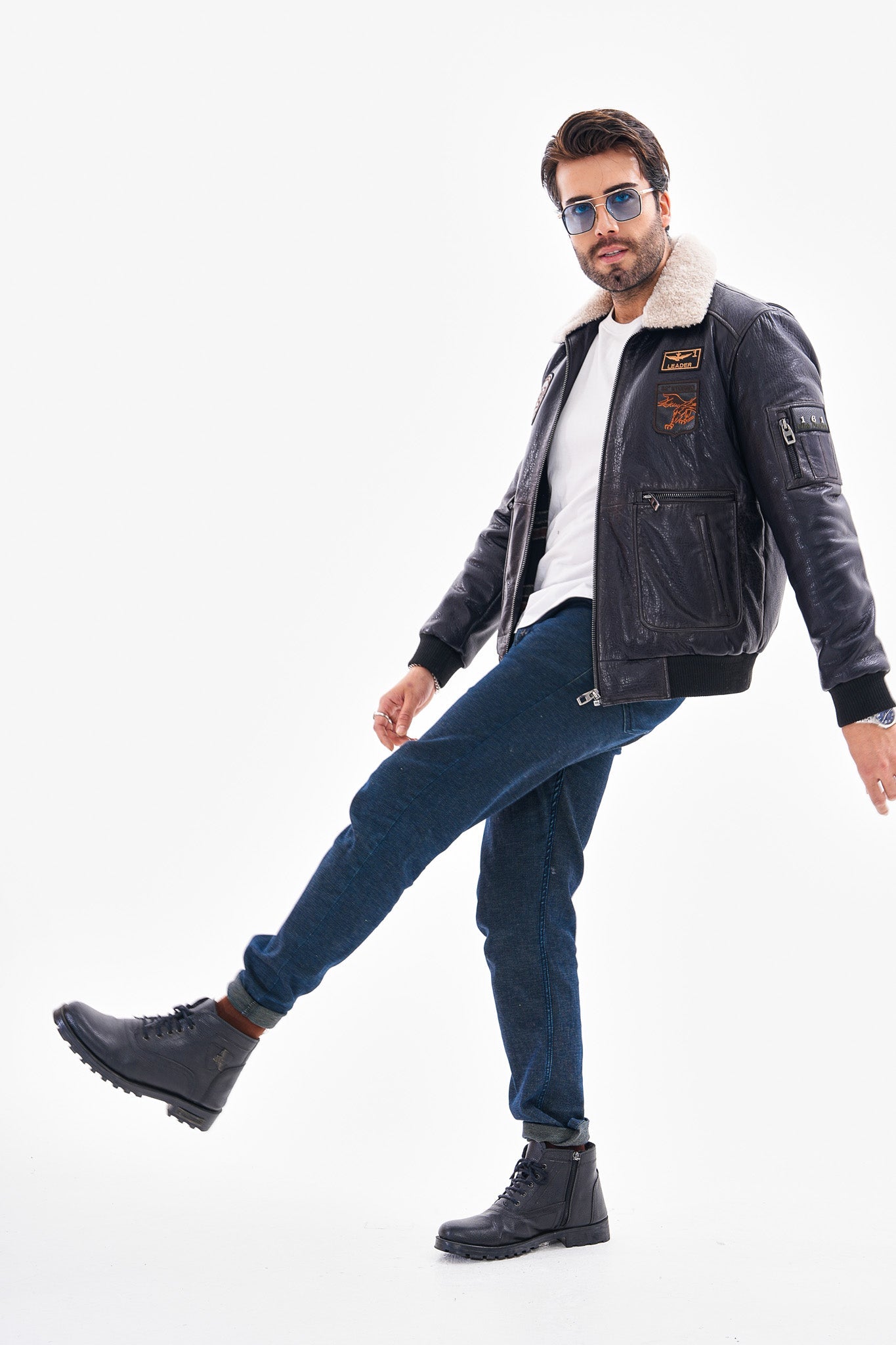 The Northway Navy Blue Lambskin Leather Jacket - Vinci Leather