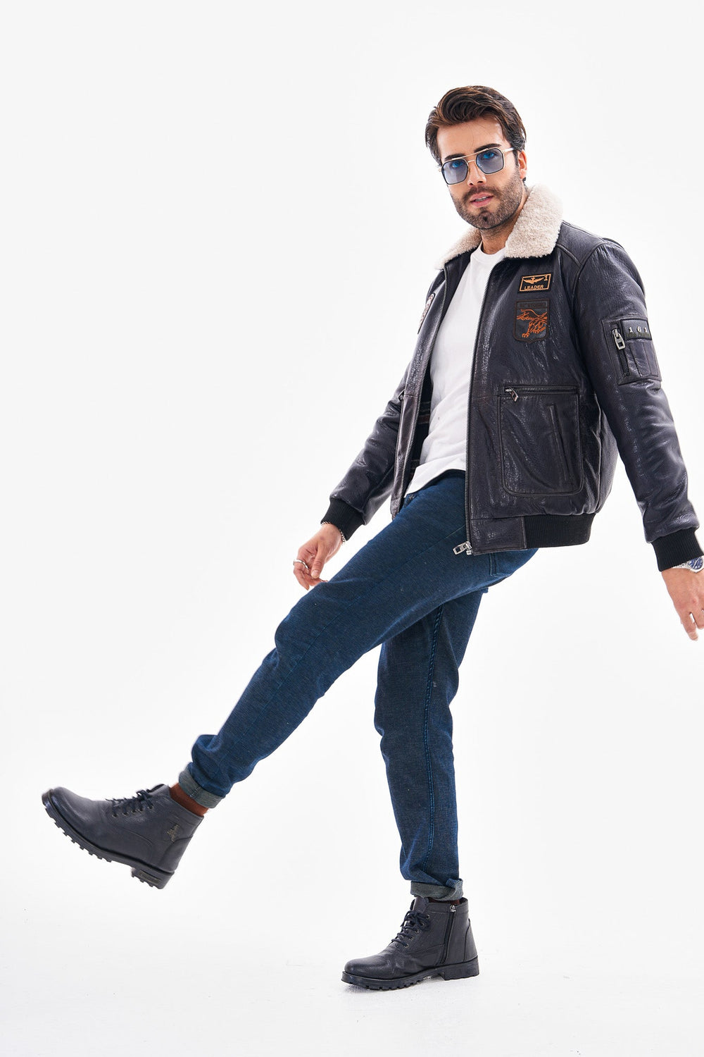The Northway Navy Blue Lambskin Leather Jacket - Vinci Leather