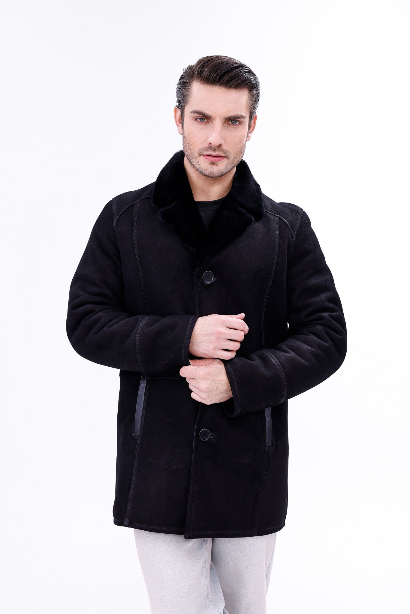 The Lariana Black Shearling Jacket - Vinci Leather