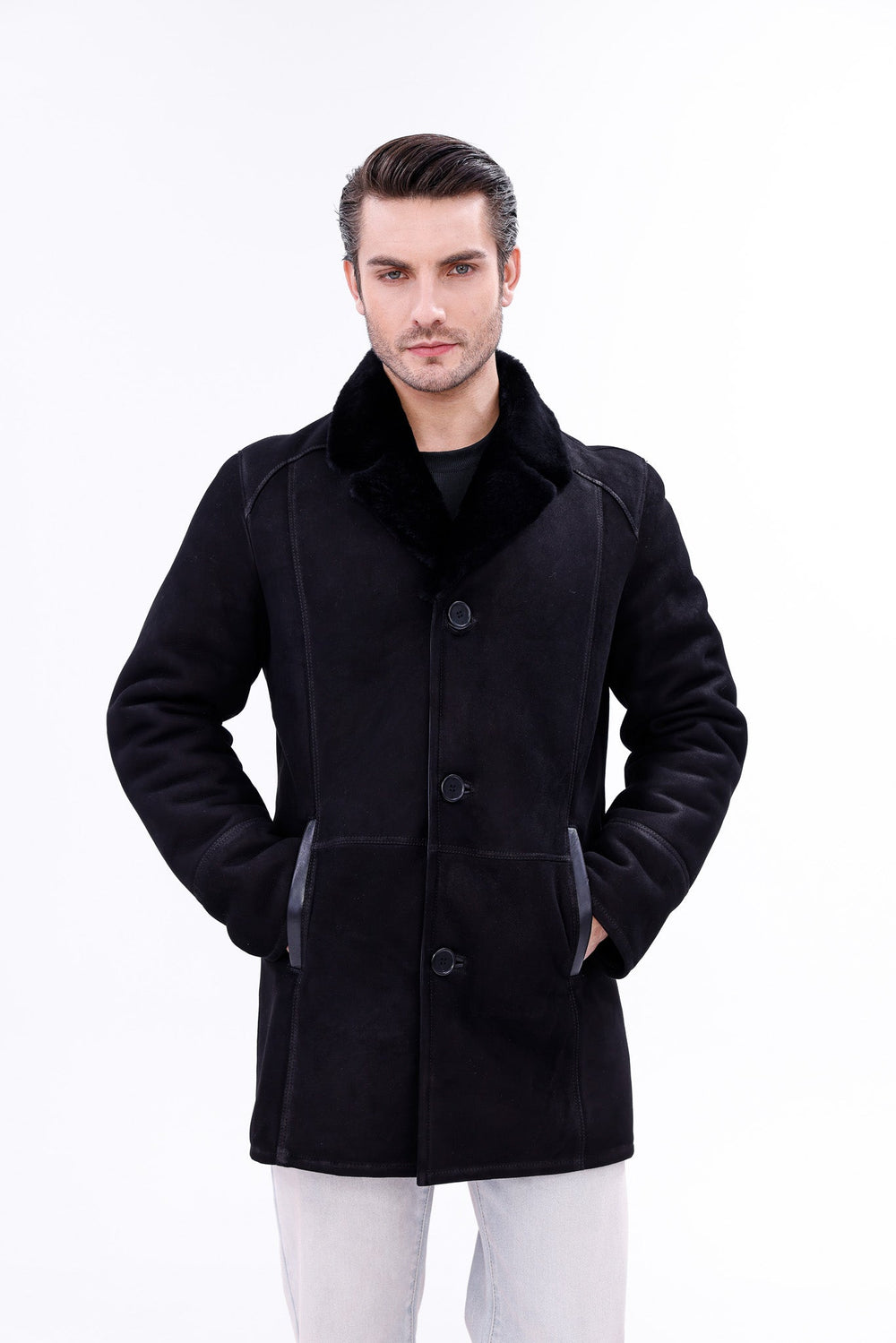 The Lariana Black Shearling Jacket - Vinci Leather