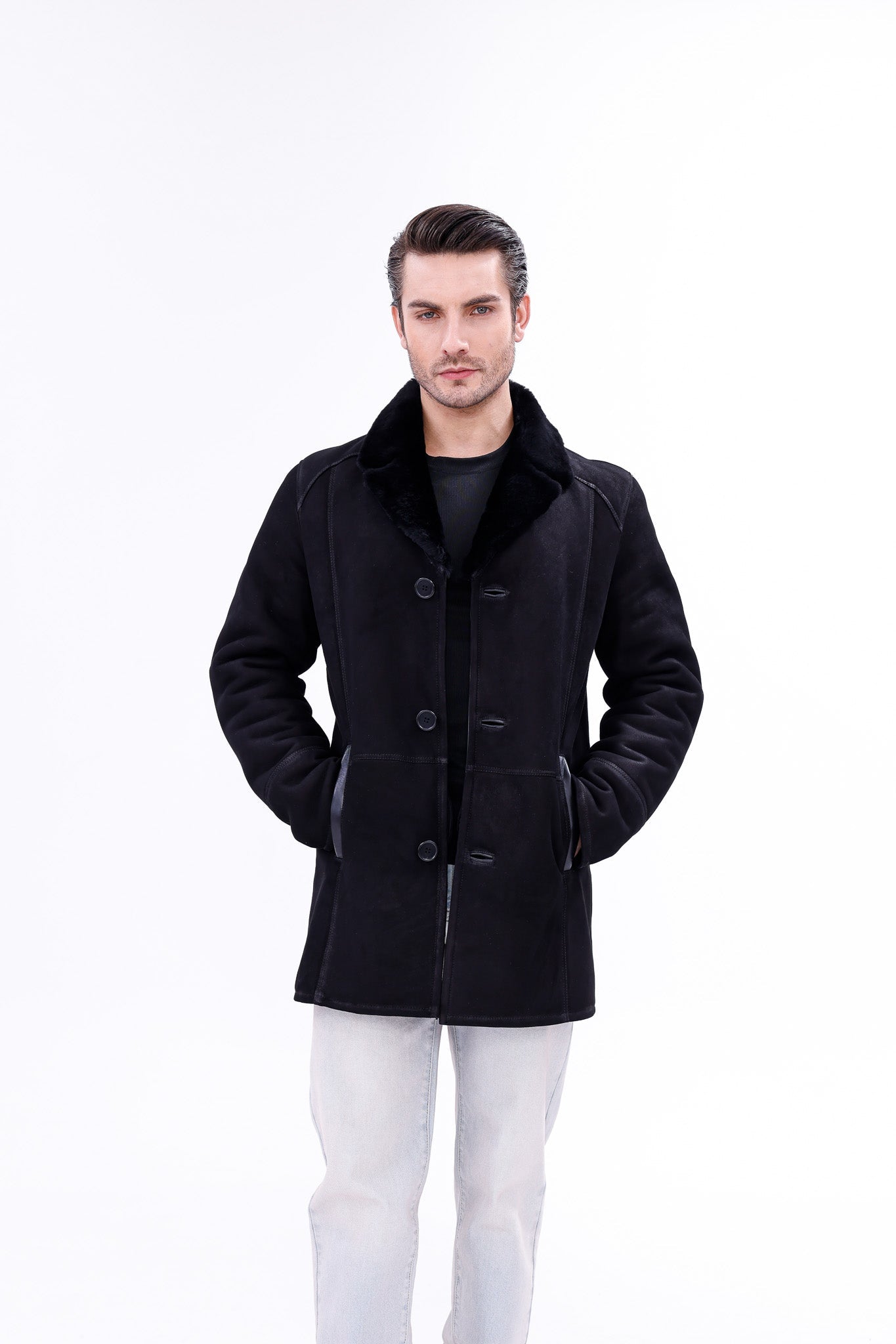 The Lariana Black Shearling Jacket - Vinci Leather