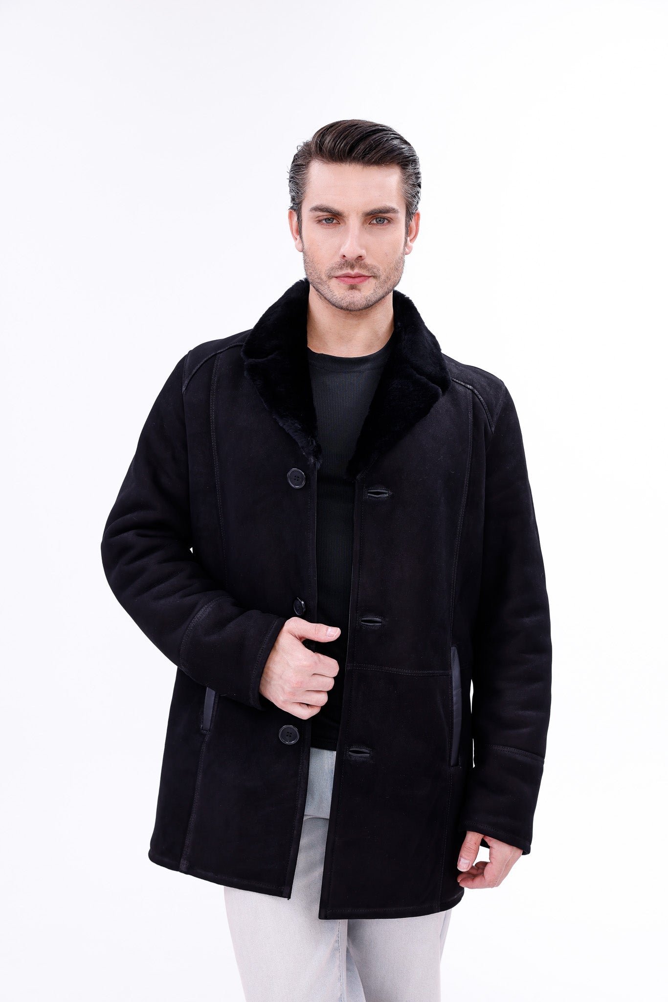 The Lariana Black Shearling Jacket - Vinci Leather
