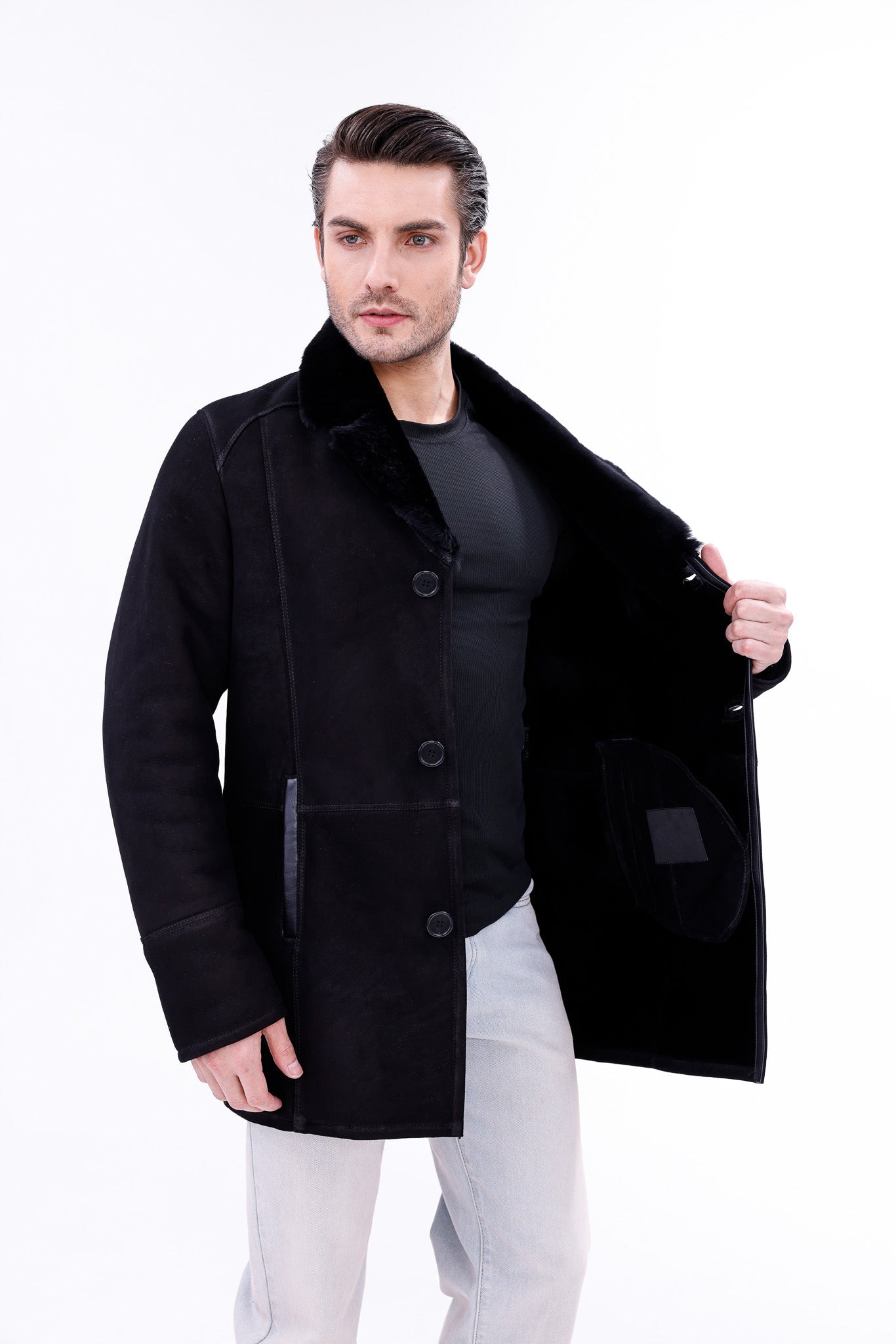 The Lariana Black Shearling Jacket - Vinci Leather