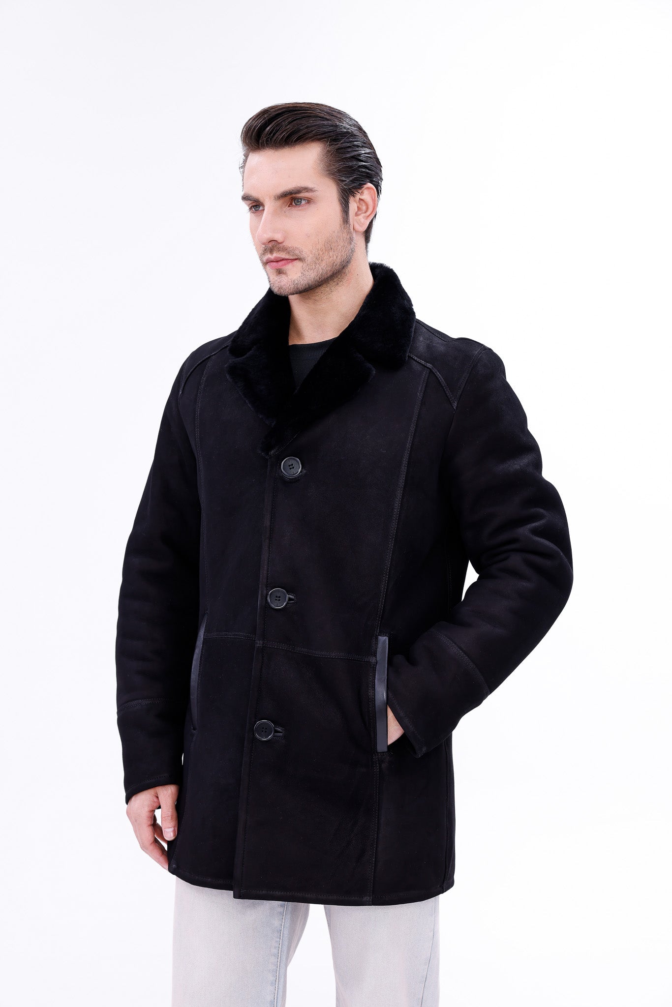 The Lariana Black Shearling Jacket - Vinci Leather