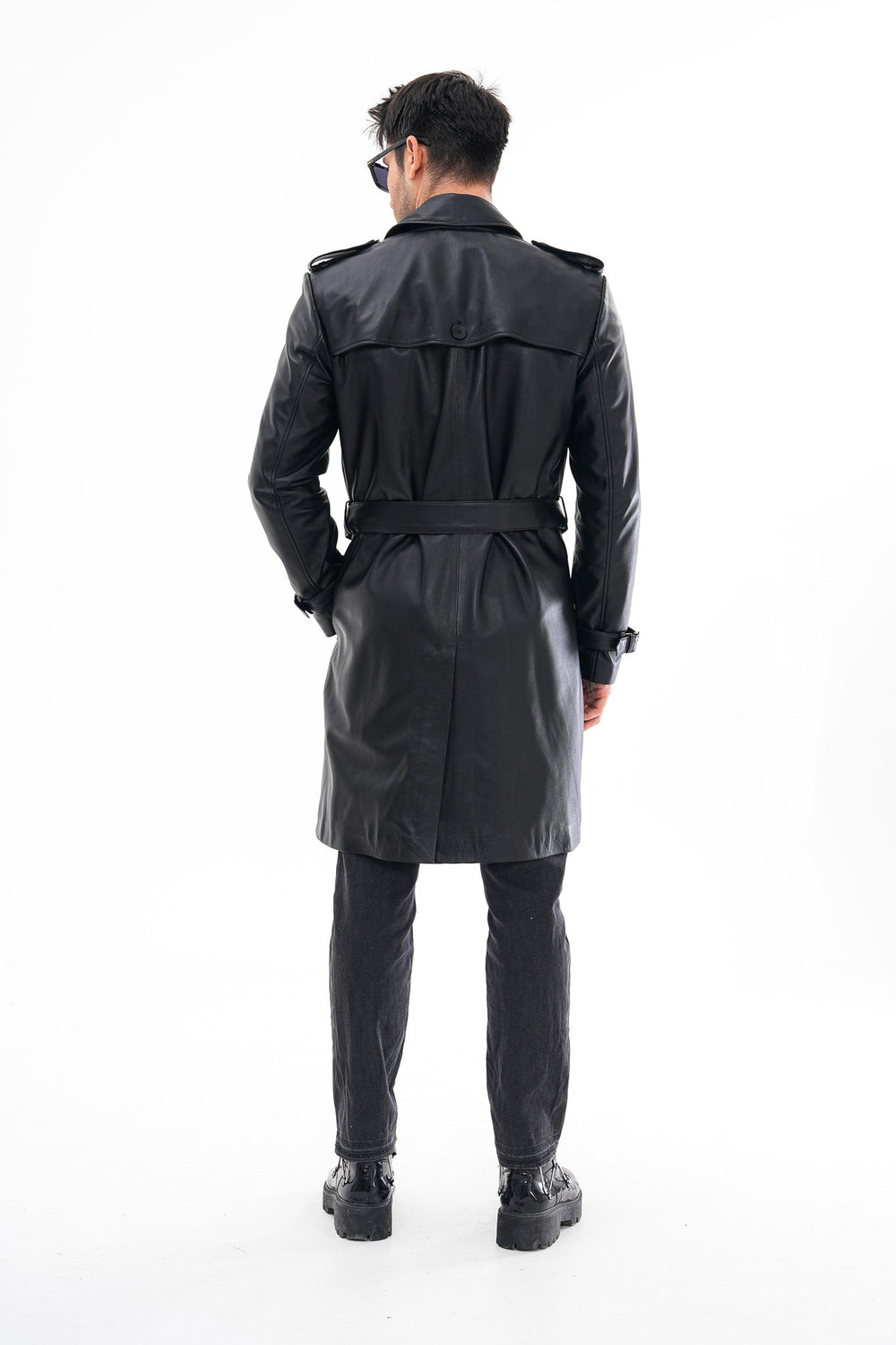 The Firenze Black Leather Leather Trench Coat Jacket - Vinci Leather