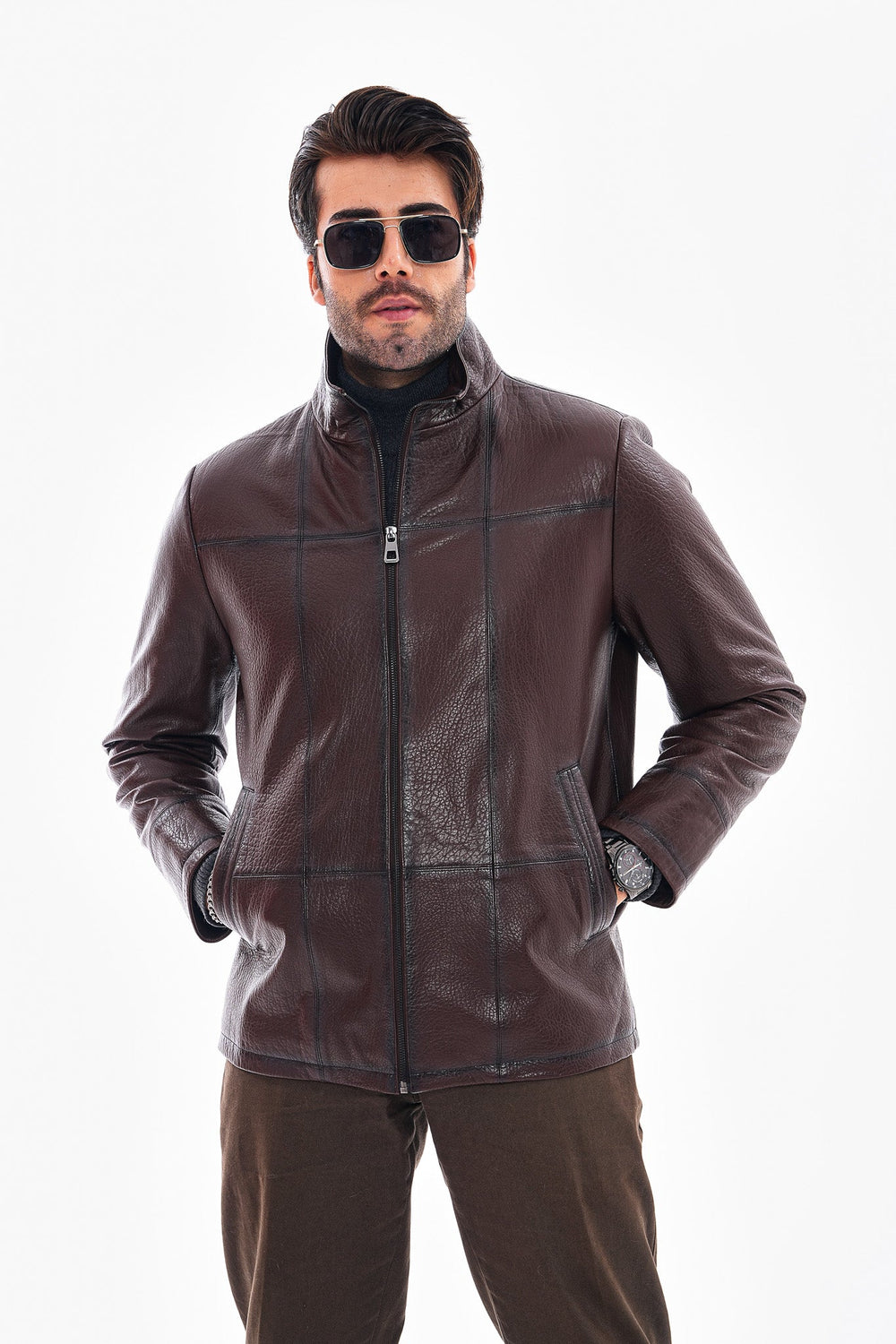 The Nero Coffee Brown Leather Jacket - Vinci Leather