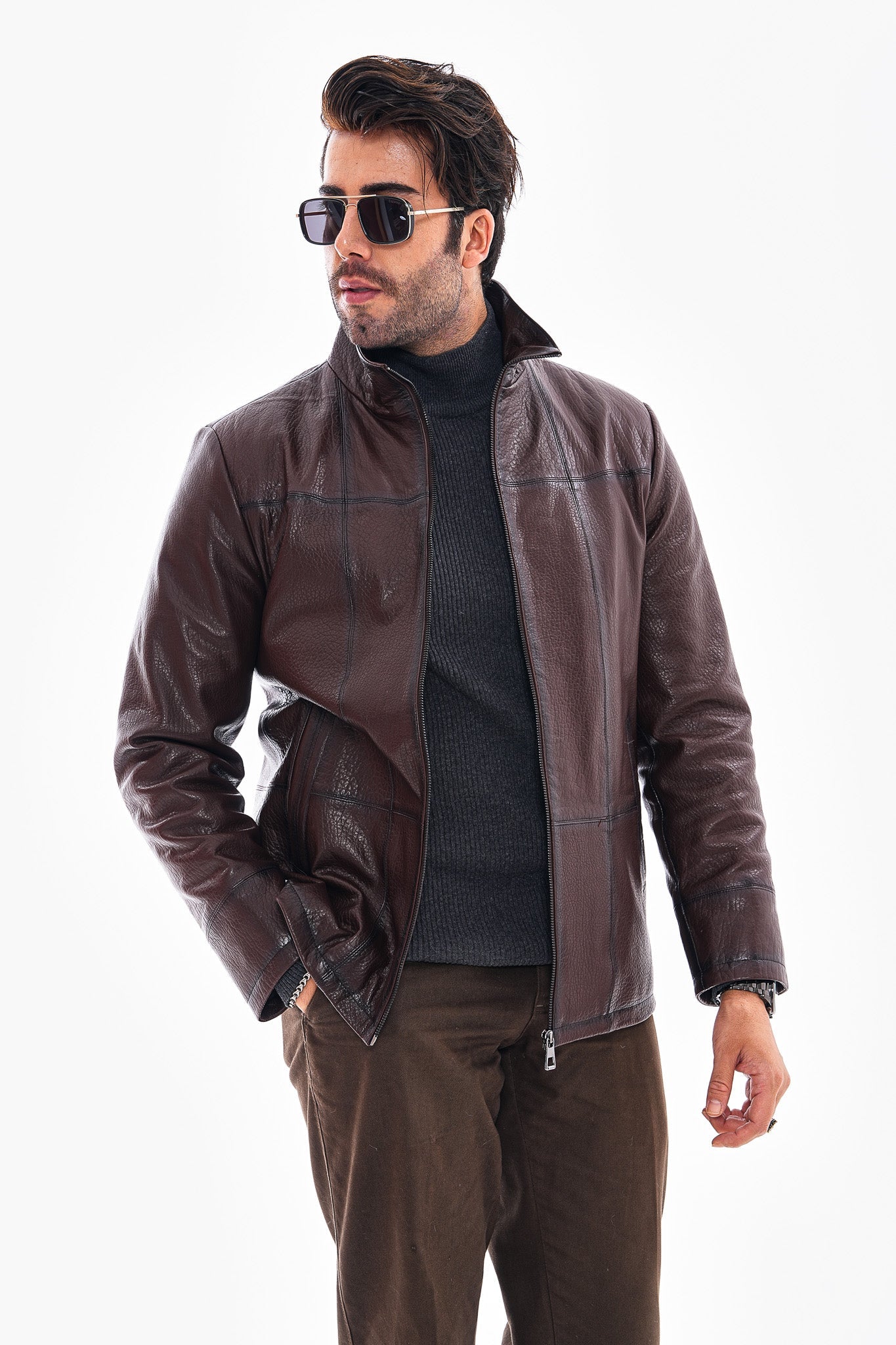 The Nero Coffee Brown Leather Jacket - Vinci Leather