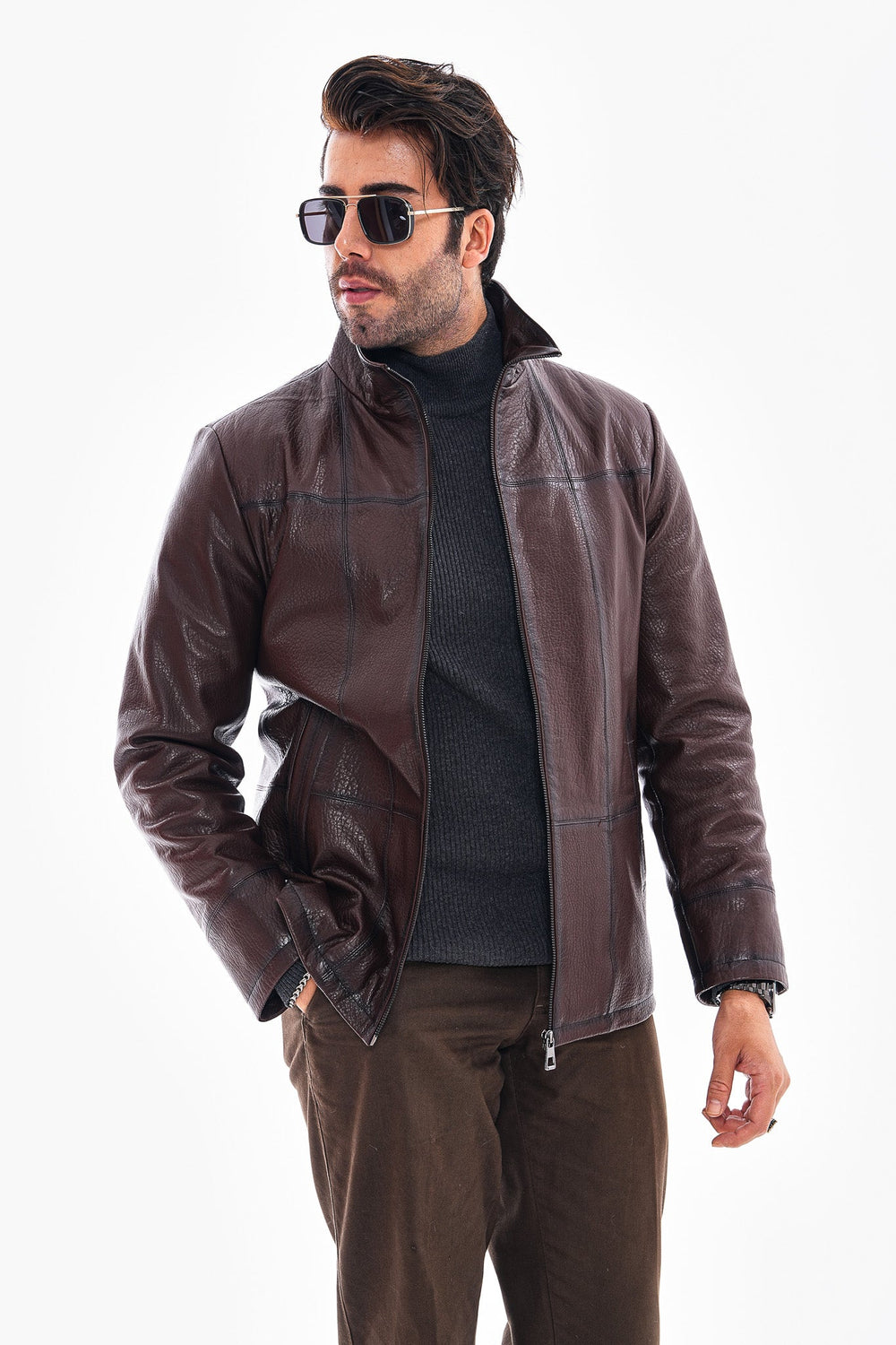The Nero Coffee Brown Leather Jacket - Vinci Leather