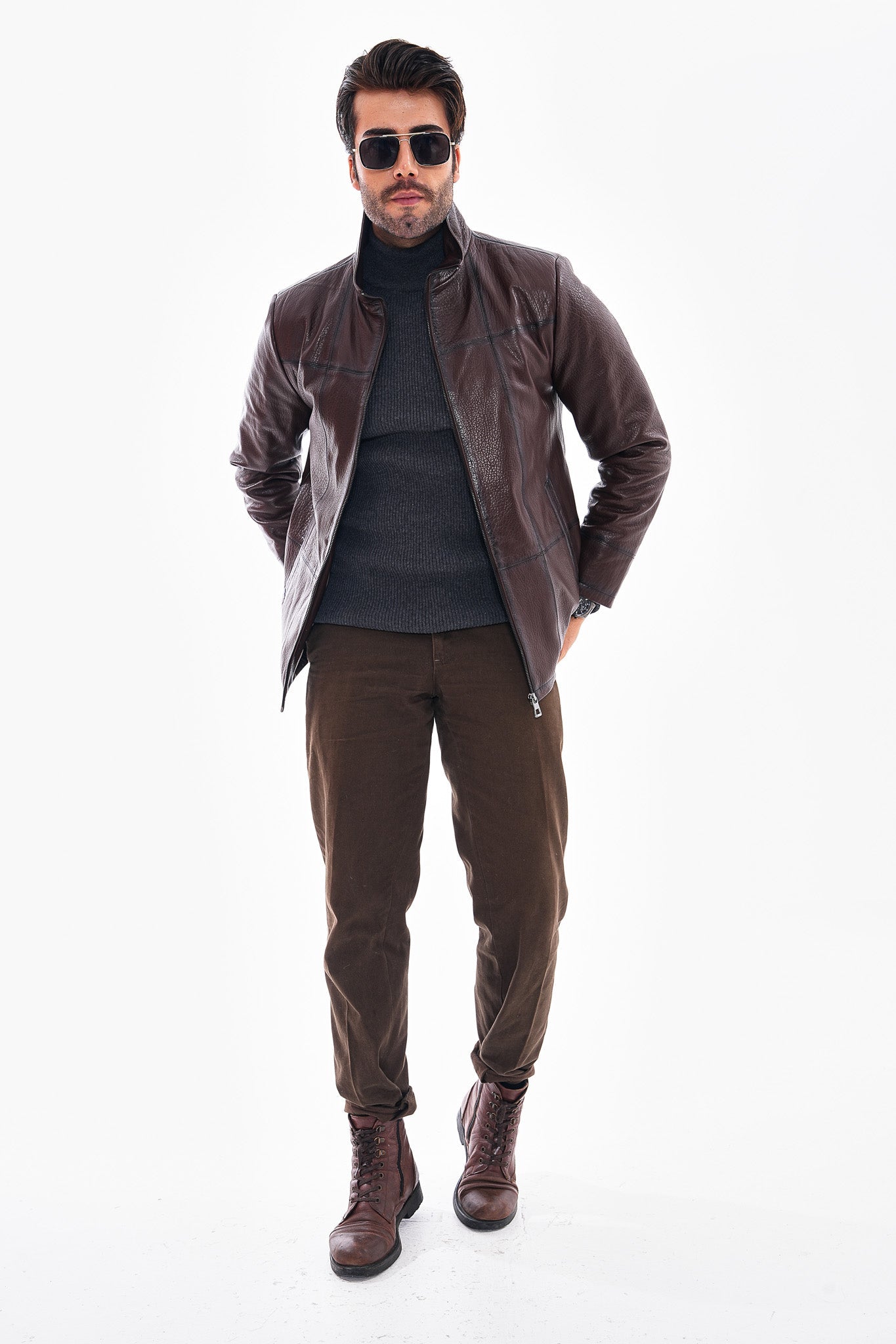 The Nero Coffee Brown Leather Jacket - Vinci Leather