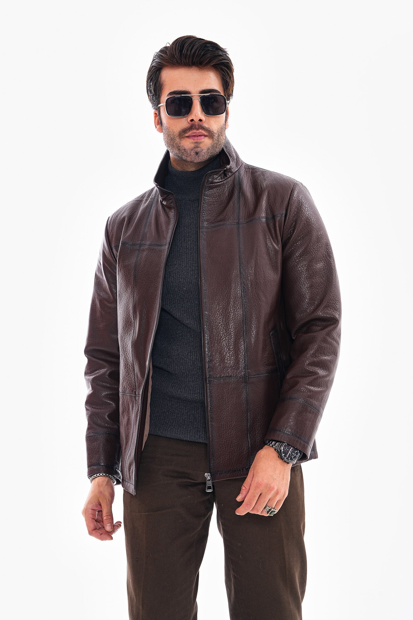 The Nero Coffee Brown Leather Jacket - Vinci Leather