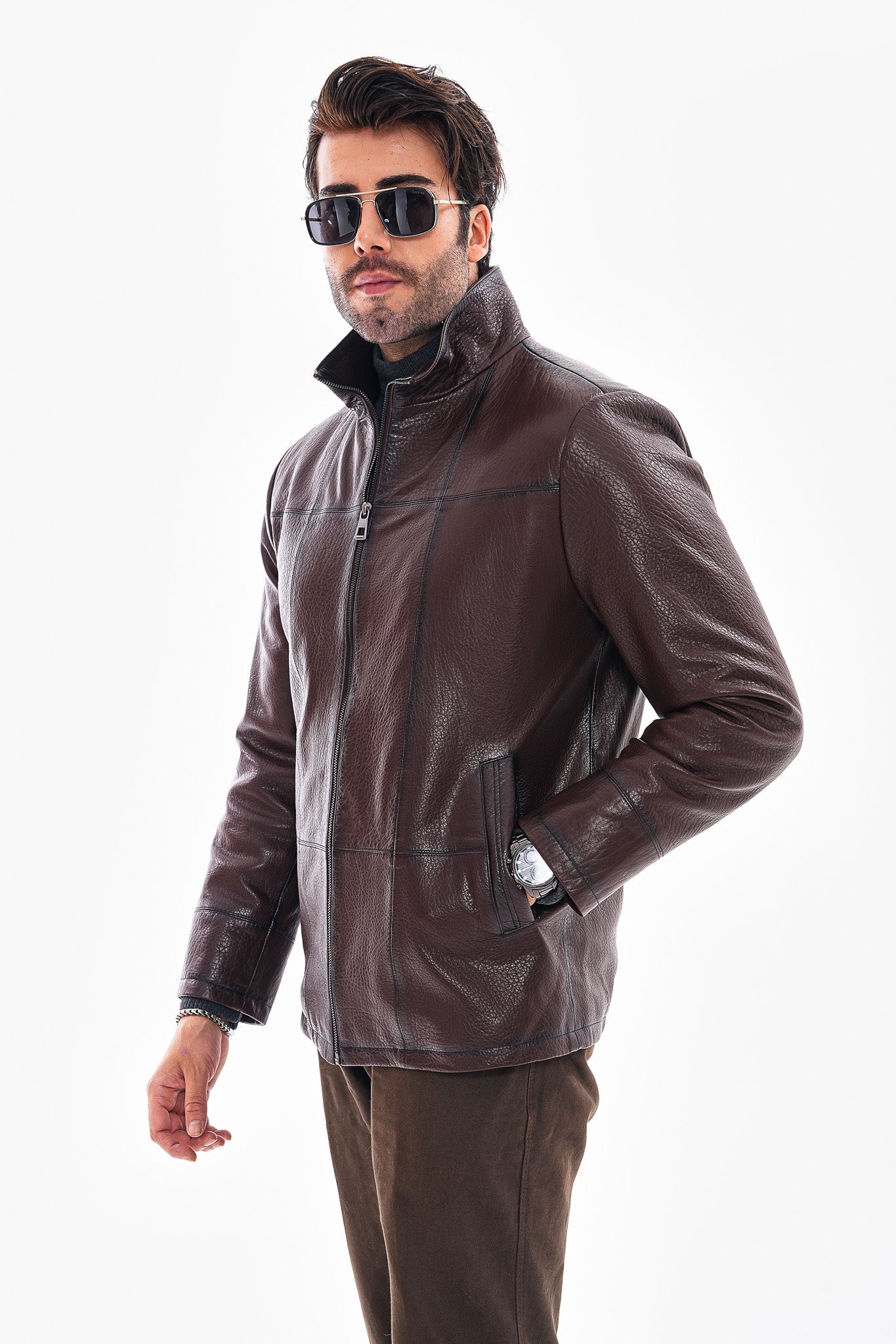 The Nero Coffee Brown Leather Jacket - Vinci Leather