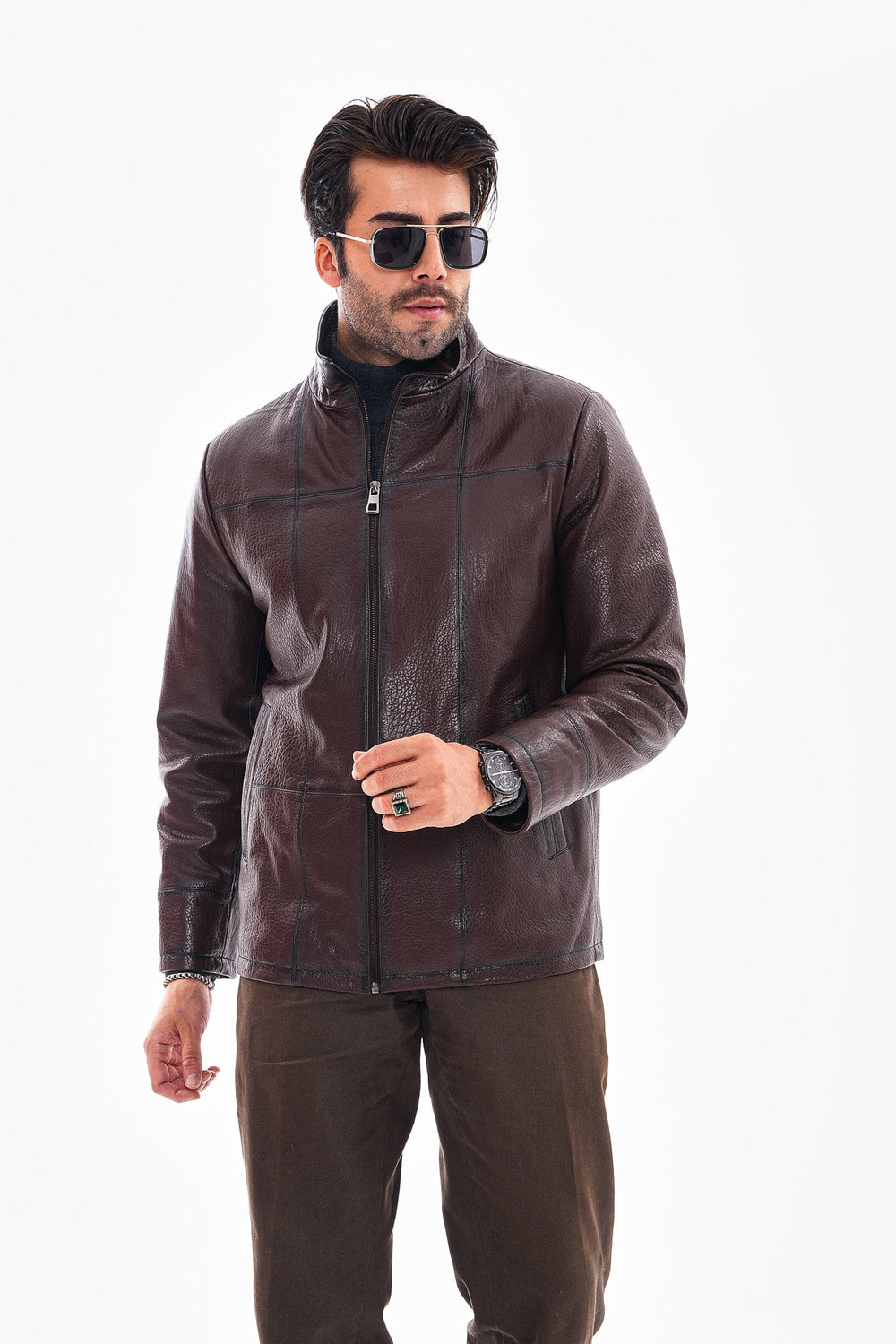 The Nero Coffee Brown Leather Jacket - Vinci Leather