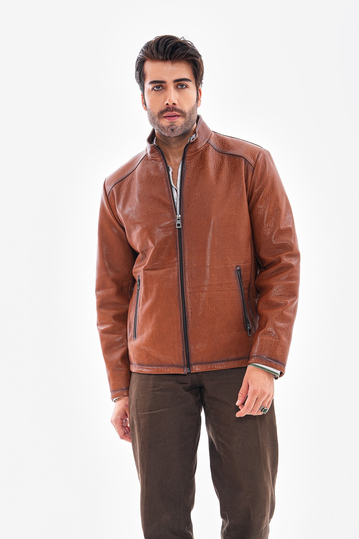 The Varden Tan Leather Jacket - Vinci Leather