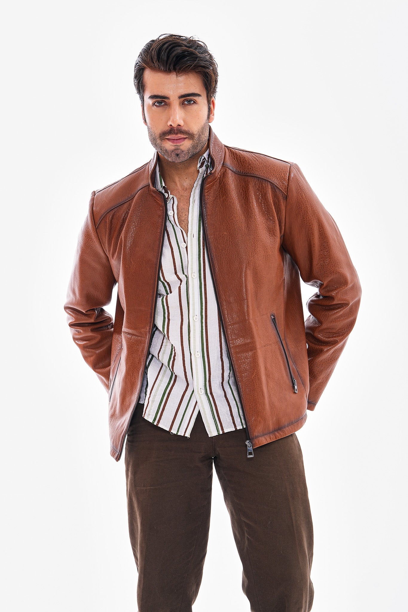 The Varden Tan Leather Jacket - Vinci Leather