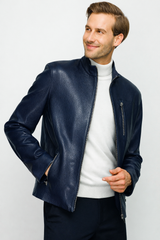 The Blanchard Navy Blue Leather Jacket - Vinci Leather