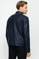 The Blanchard Navy Blue Leather Jacket - Vinci Leather