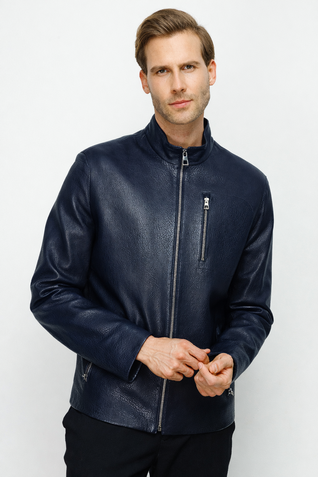 The Blanchard Navy Blue Leather Jacket - Vinci Leather
