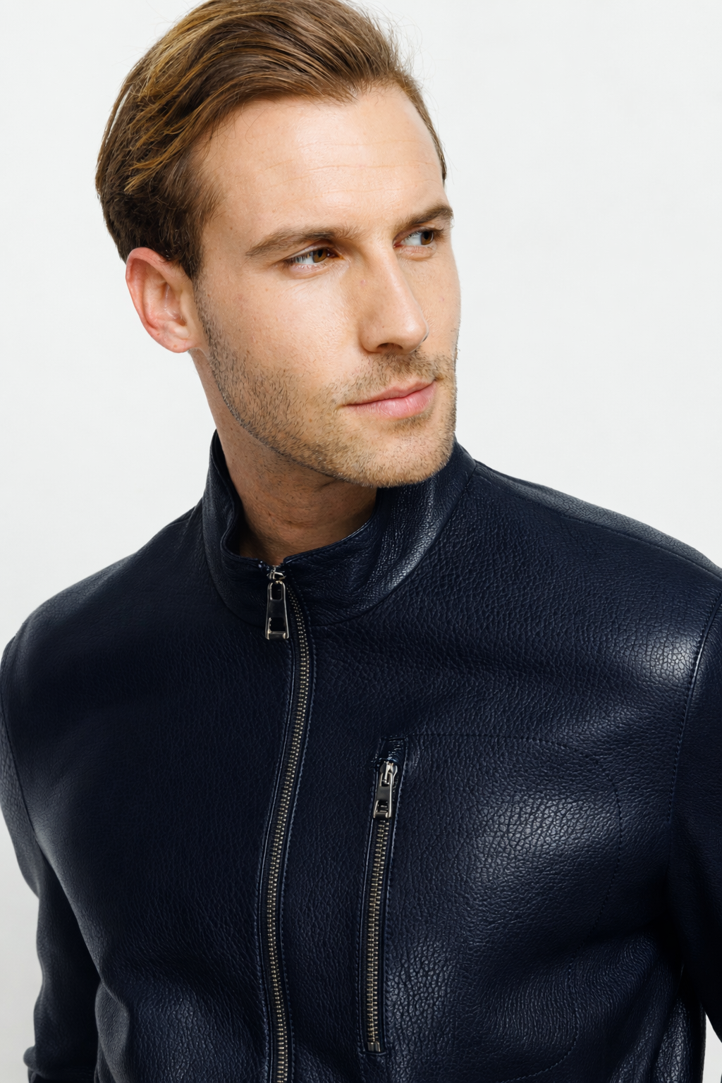 The Blanchard Navy Blue Leather Jacket - Vinci Leather