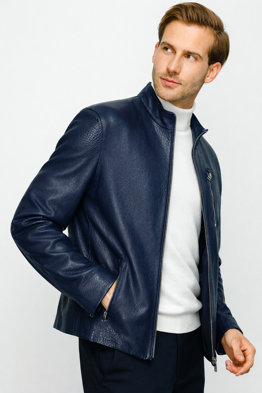 The Blanchard Navy Blue Leather Jacket - Vinci Leather