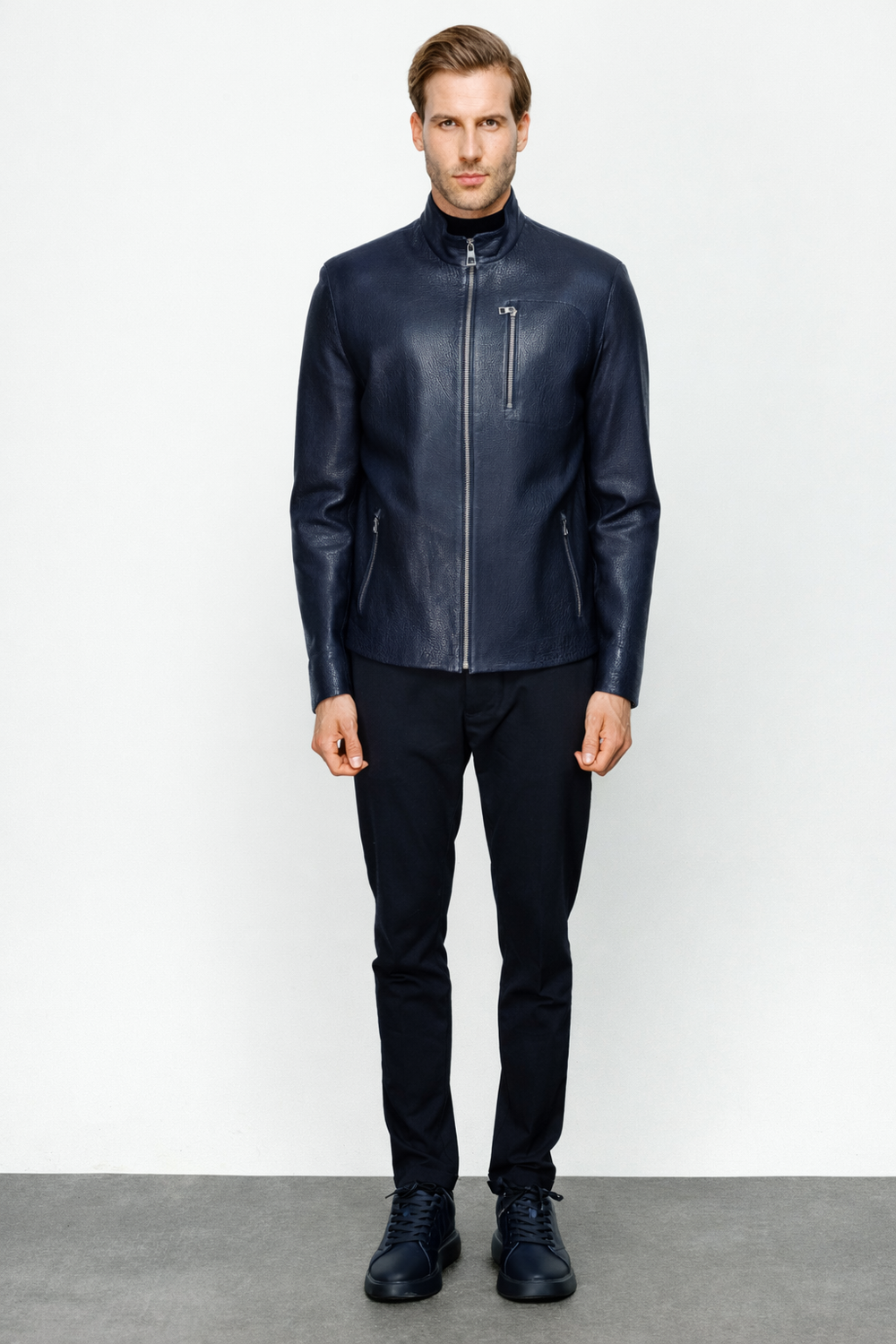 The Blanchard Navy Blue Leather Jacket - Vinci Leather