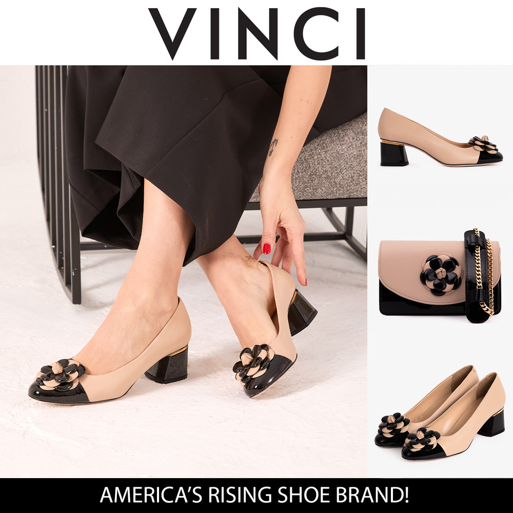The Diva Beige Leather Cap Toe Block Heel Pump Shoe - Vinci Leather