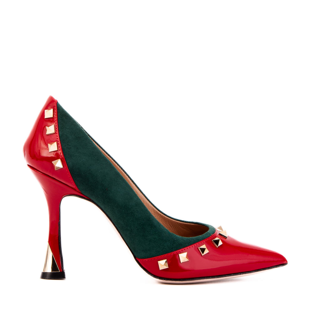 The Bella Vita Studded Red Green Leather Pump Shoe - Vinci Leather