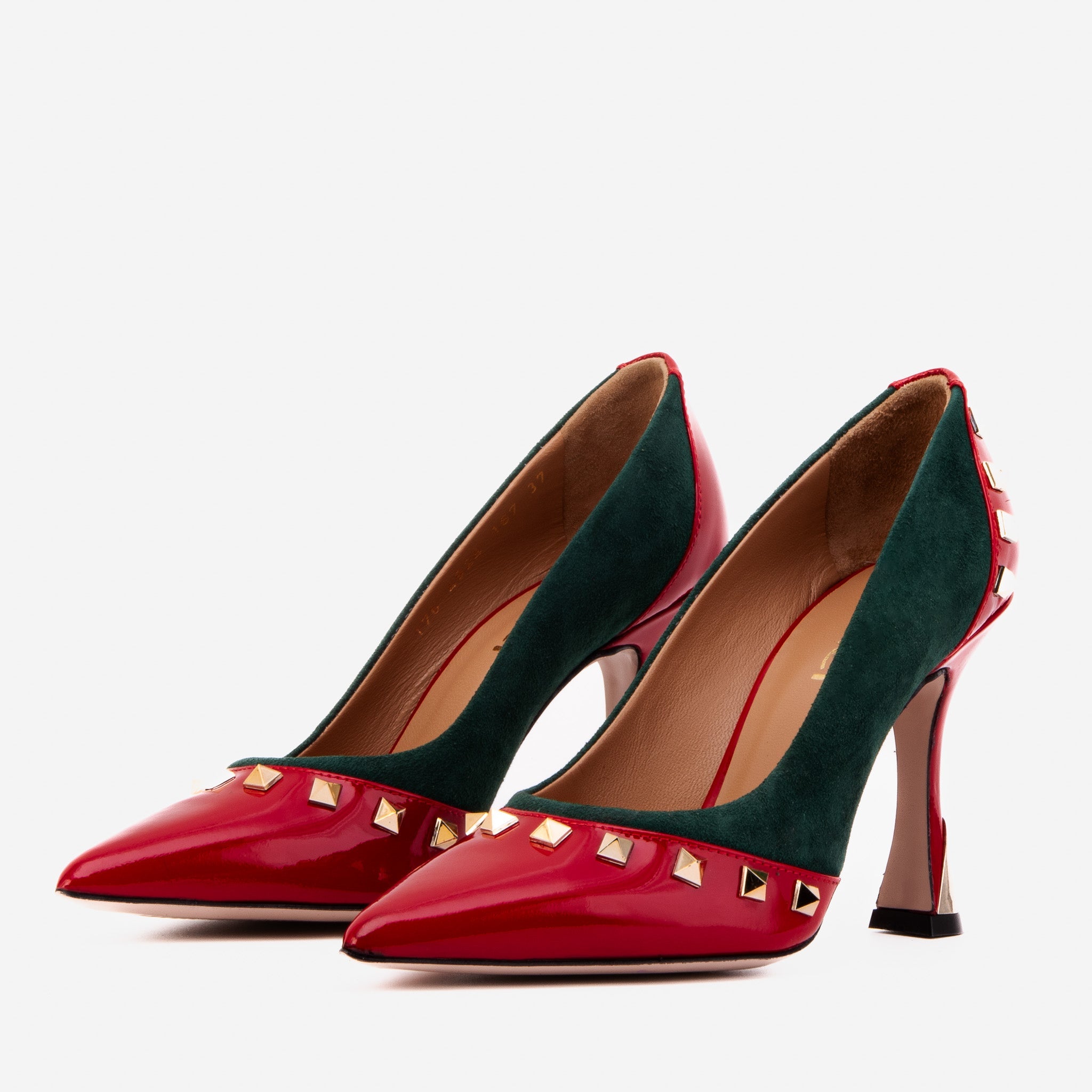 The Bella Vita Studded Red Green Leather Pump Shoe - Vinci Leather