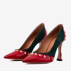 The Bella Vita Studded Red Green Leather Pump Shoe - Vinci Leather