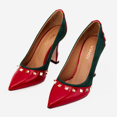 The Bella Vita Studded Red Green Leather Pump Shoe - Vinci Leather