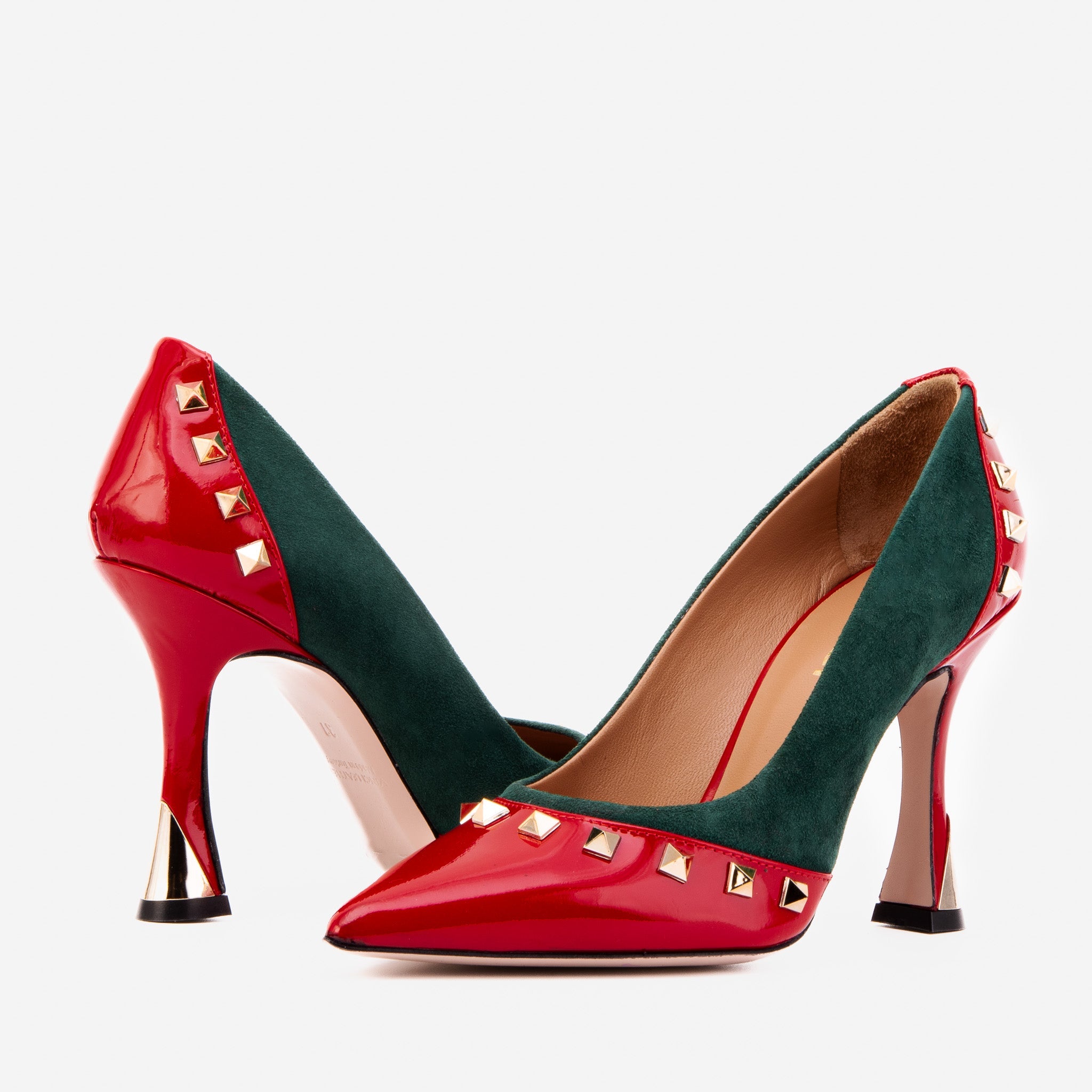 The Bella Vita Studded Red Green Leather Pump Shoe - Vinci Leather
