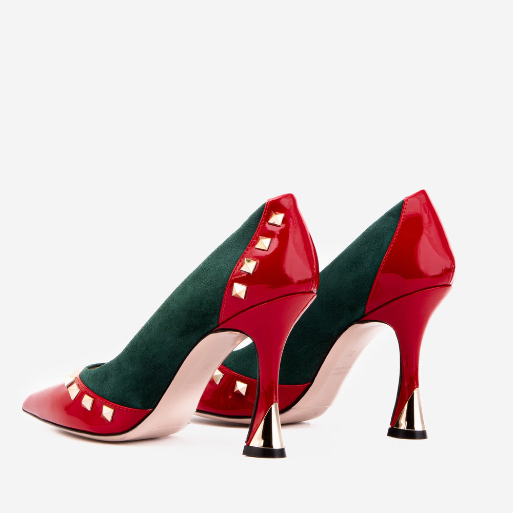 The Bella Vita Studded Red Green Leather Pump Shoe - Vinci Leather