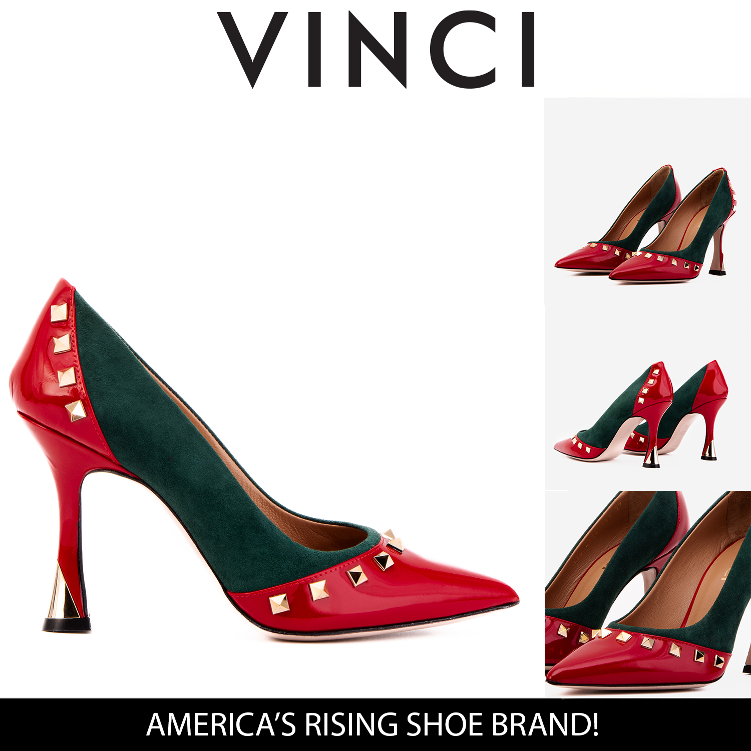The Bella Vita Studded Red Green Leather Pump Shoe - Vinci Leather