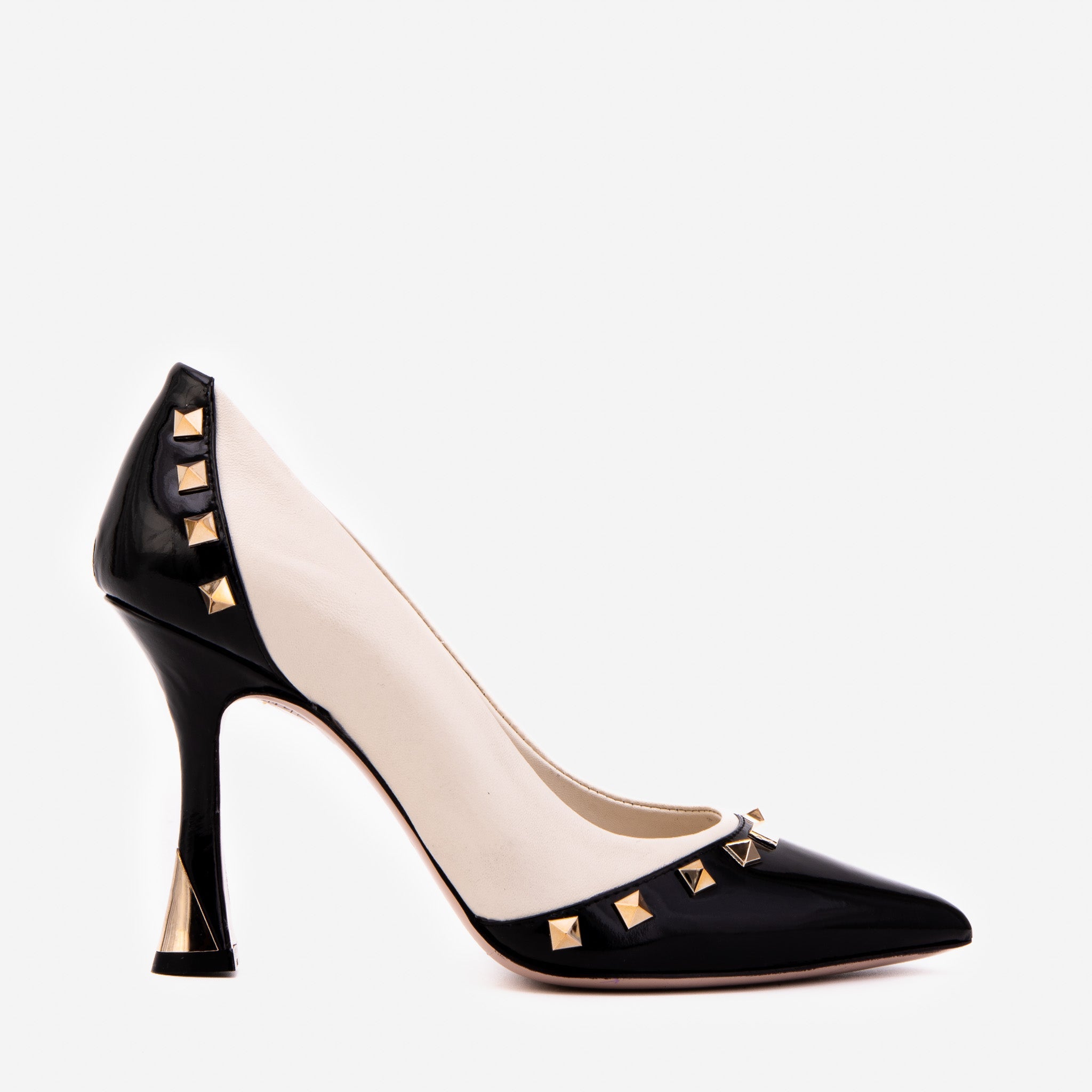 The Bella Vita Studded Beige Black Leather Pump Shoe - Vinci Leather
