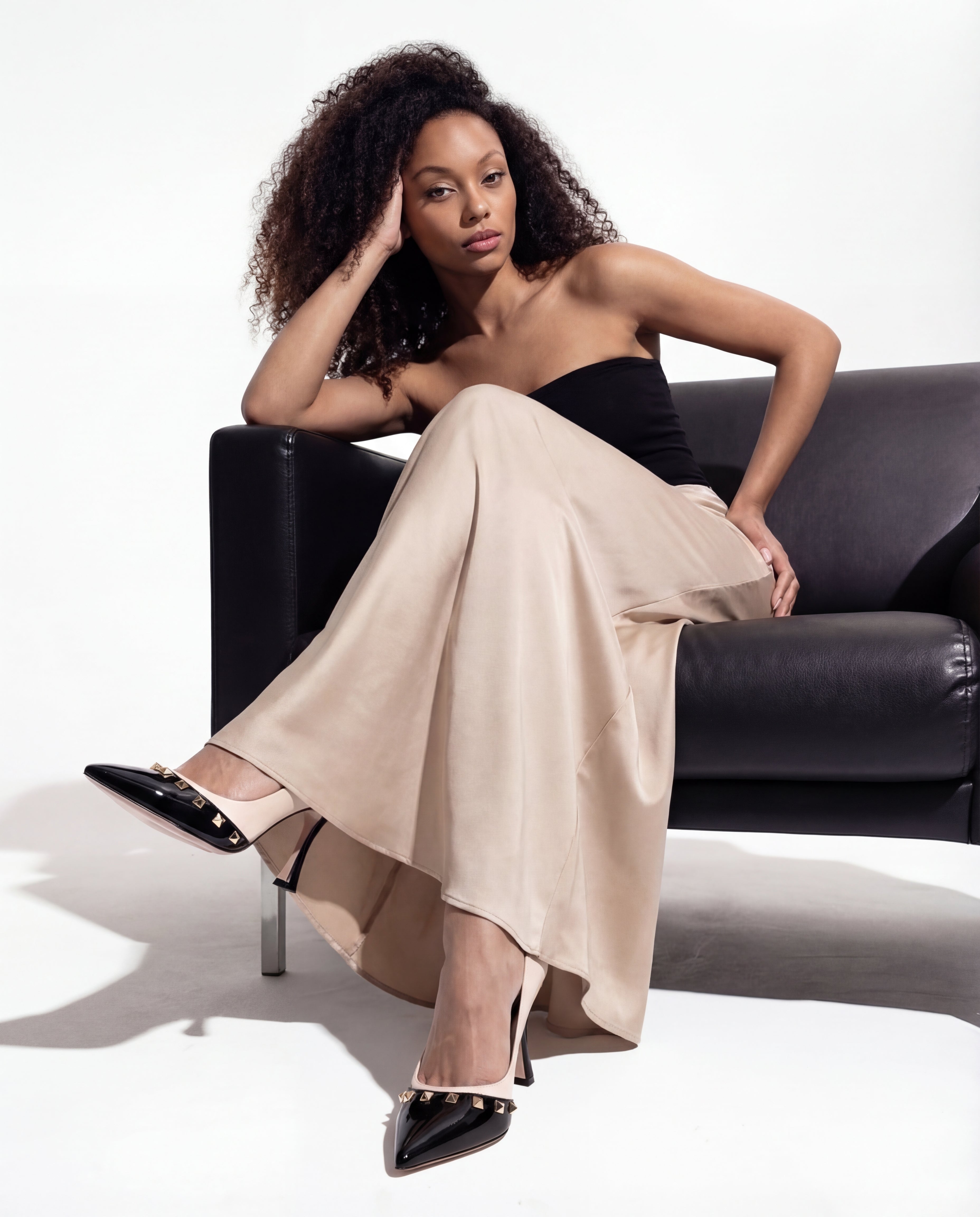 The Bella Vita Studded Beige Black Leather Pump Shoe - Vinci Leather