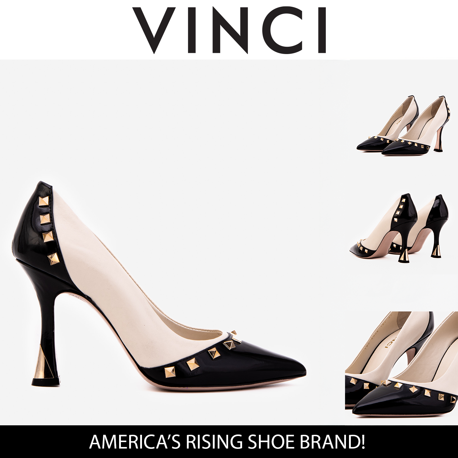 The Bella Vita Studded Beige Black Leather Pump Shoe - Vinci Leather