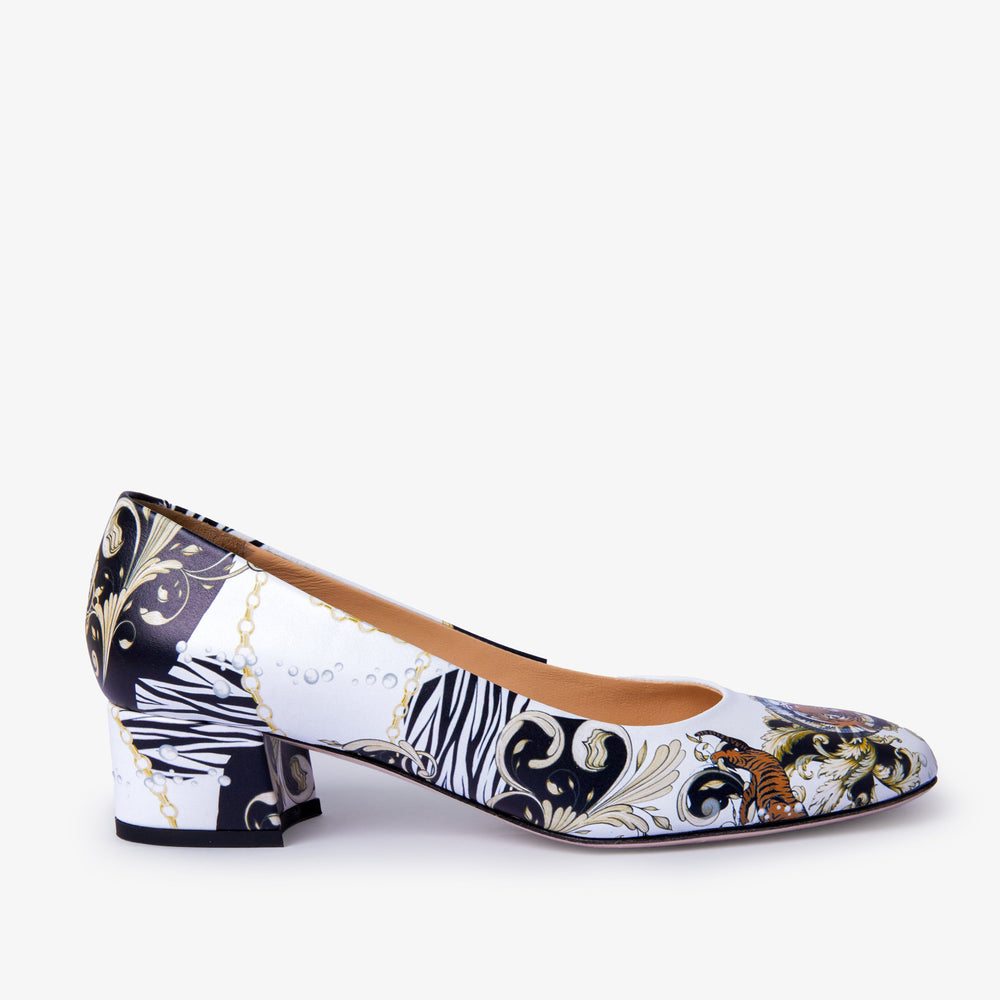 The Perugia White Leather Lower Heel Pump Shoe - Vinci Leather