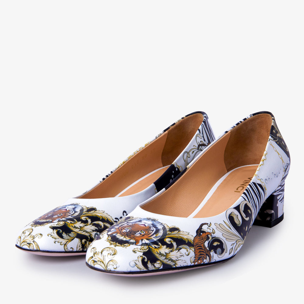 The Perugia White Leather Lower Heel Pump Shoe - Vinci Leather