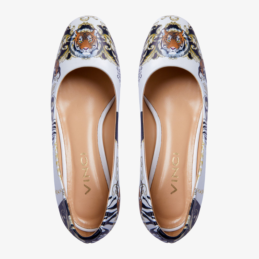 The Perugia White Leather Lower Heel Pump Shoe - Vinci Leather