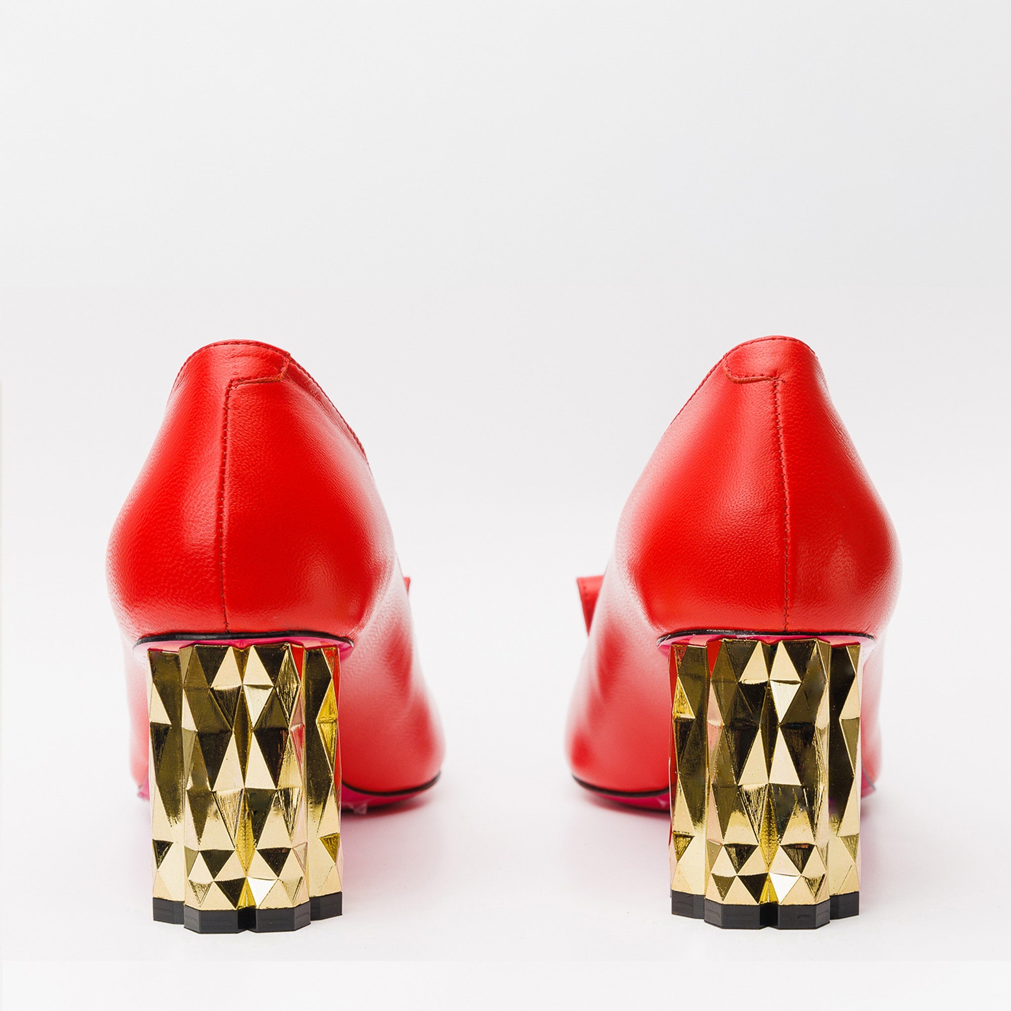 The Love Red Leather Block Heel Pump Shoe - Vinci Leather